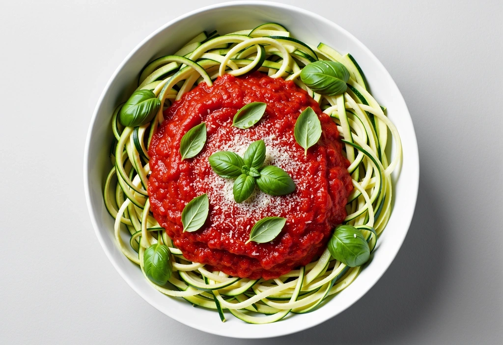 Makaron z cukinii z sosem pomidorowym